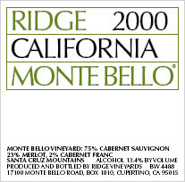 Etiquette Santa-Clara Ridge - Monte Bello Ridge Vineyards 1978