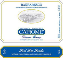 Etiquette Barbaresco Rio Sordo - Ca'Rome