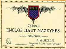 Etiquette Ch�teau l'Enclos Haut Mazeyres 1961