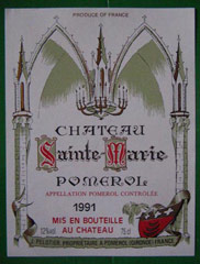 Etiquette Ch�teau Sainte Marie 1969