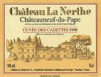 Etiquette Ch�teauneuf-du-Pape Nerthe - Cuv�e des Cadettes Ch�teau la Nerthe 1969