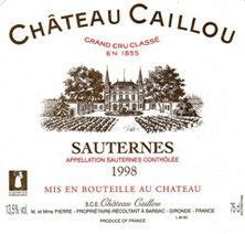 Etiquette Ch�teau Caillou - Cr�me de T�te 1937