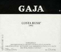 Etiquette Barbaresco Costa Russi Angelo Gaja 1997