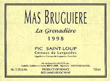 Etiquette Coteaux du Languedoc Pic Saint Loup Mas Brugui�re La Grenadi�re Guilhem et Xavier Brugui�re 1998