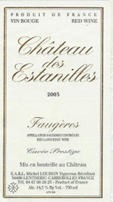 Etiquette Faug�res Estanilles Prestige Michel Louison 1999