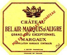 Etiquette Ch�teau Bel Air Marquis d'Aligre 1848