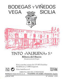 Etiquette Ribera Del Duero Vega Sicilia Valbuena 5� ano