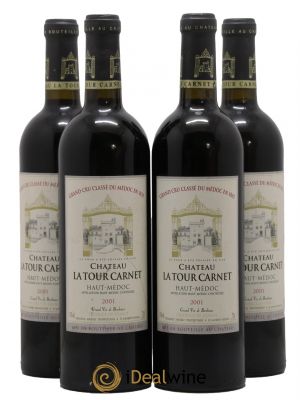 Château La Tour Carnet 4ème Grand Cru Classé  2001 - Lot of 4 Bottles