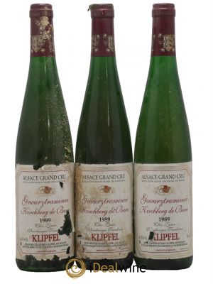 Alsace Gewurztraminer Grand Cru Kirchberg Vendanges Tardives Clos Zisser Domaine Klipfel 1989 - Lot of 3 Bottles