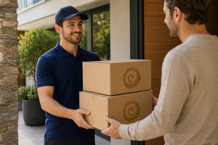 A delivery partner delivering iDealwine parcels to a customer