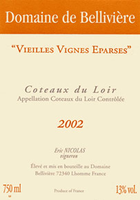 Coteaux du Loir Domaine de Bellivière Vieilles Vignes Eparses Christine et Eric Nicolas