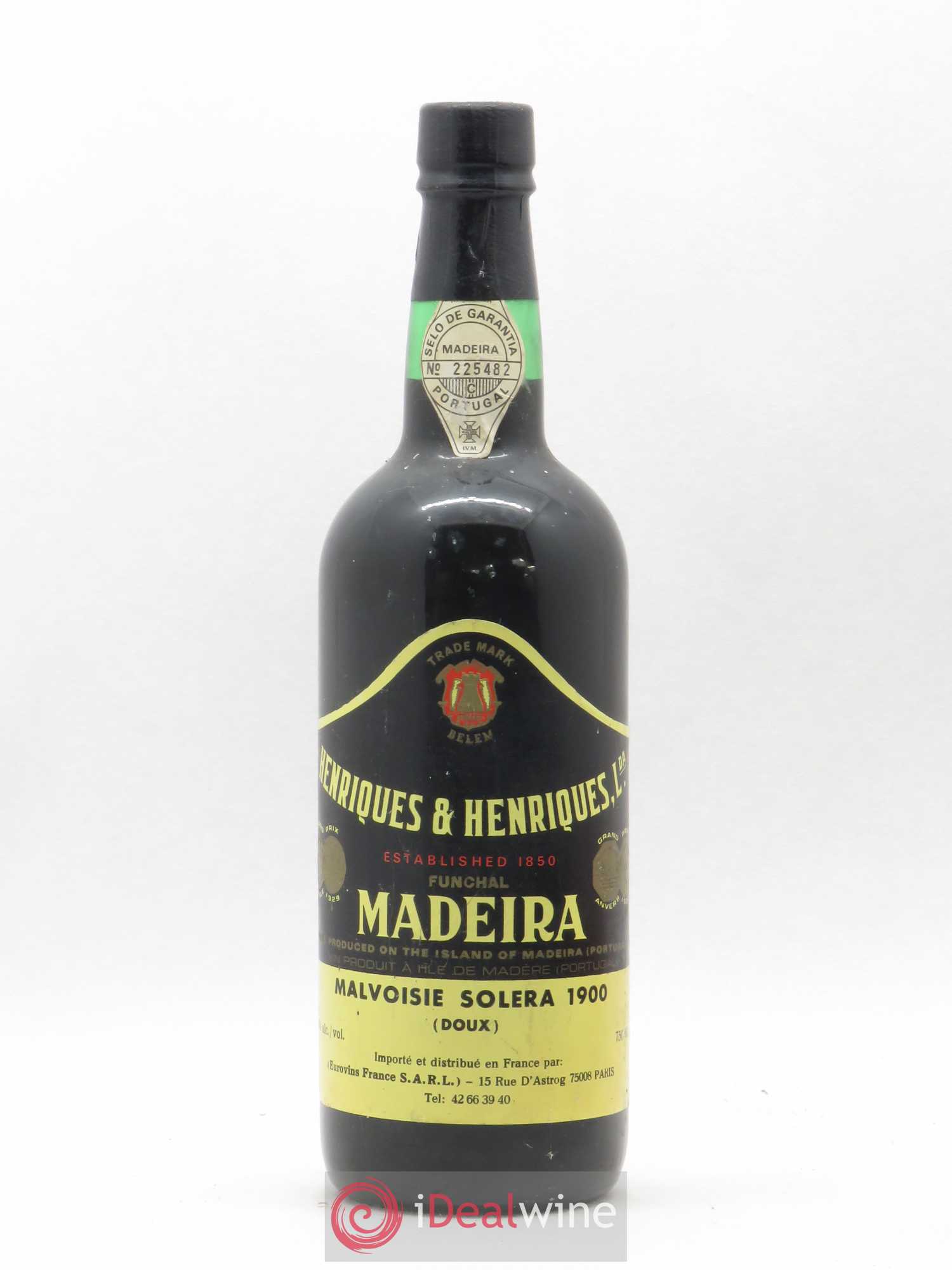 Acheter Madère Malvoisie Solera Henriquès & Henriquès 1900 (lot 5001)