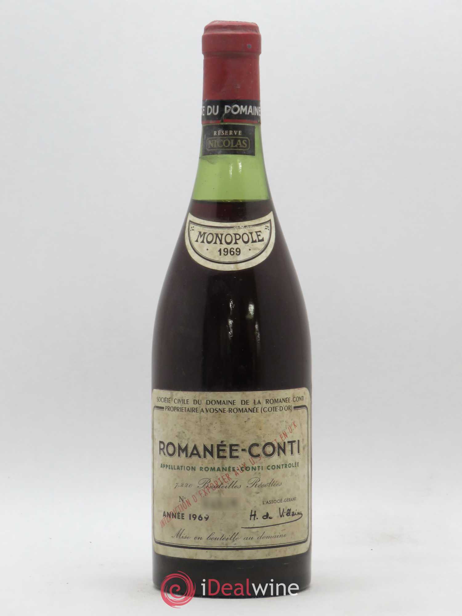 DRC Romanee conti Empty bottle 1957