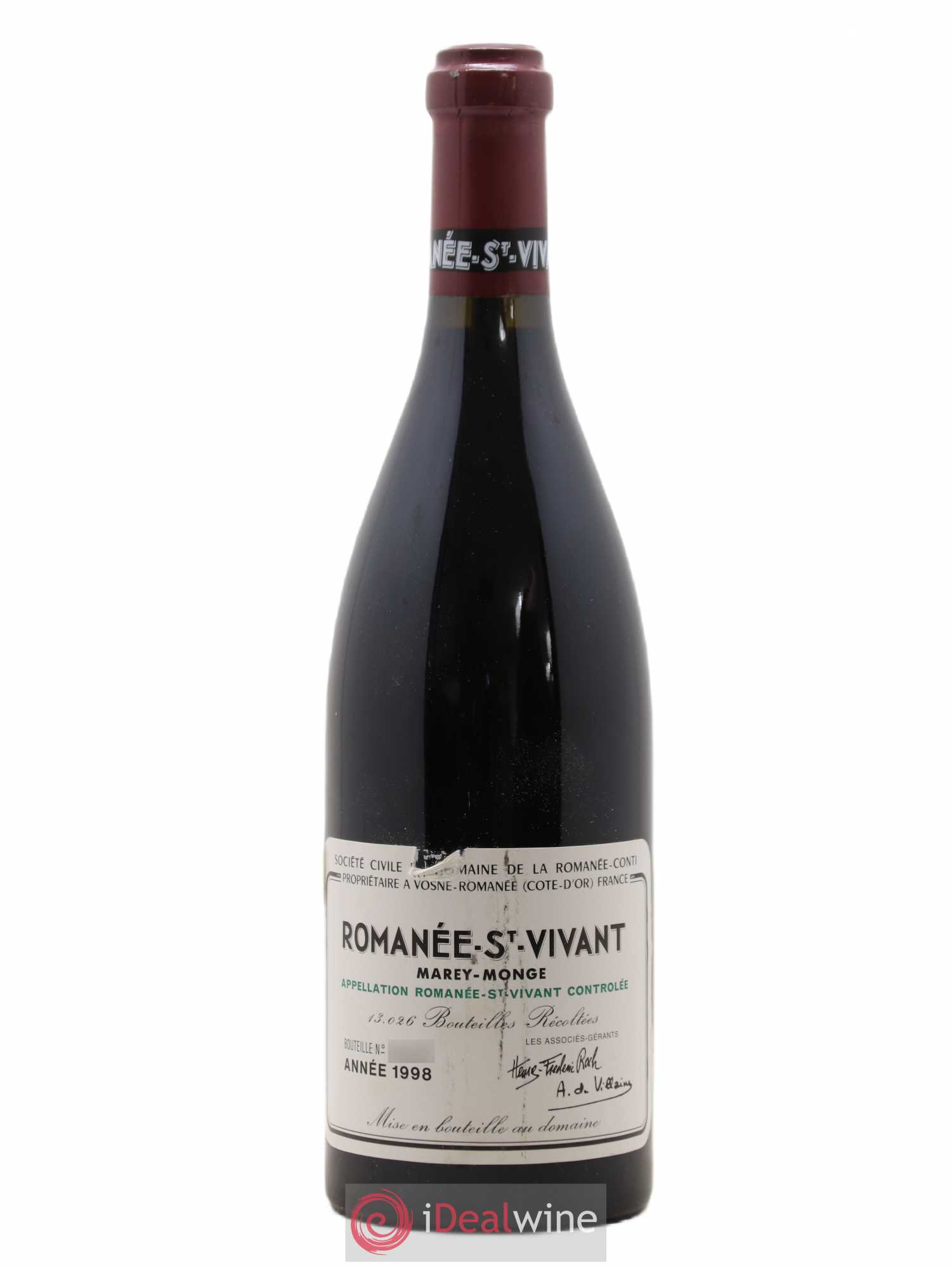 Buy Romanée-Saint-Vivant Grand Cru Domaine de la Romanée-Conti 1998 (lot:  4088)