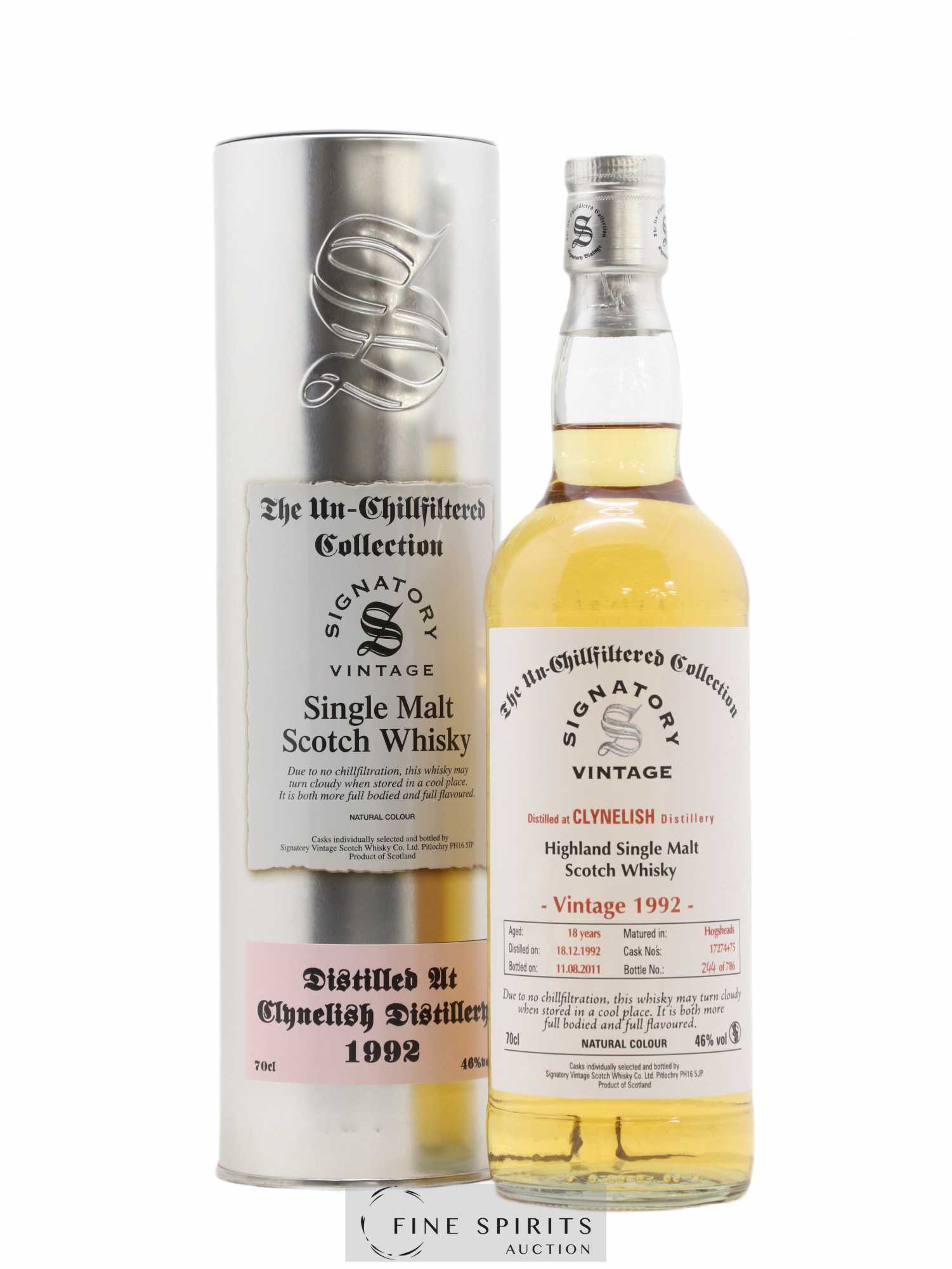 Clynelish 18 years 1992 Signatory Vintage Hogsheads Casks n°17274-75 - One of 786 - bottled 2011 The Un-Chillfiltered Collection 