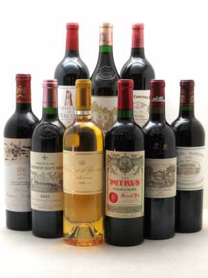 Caisse Collection Duclot 2005 - Petrus - Ch Margaux - Ch Mouton Rothschild - Ch Latour - Ch Cheval Blanc - Ch Lafite Rothschild - Ch Yquem - Ch Mission Haut Brion - Ch Haut Brion  2005 - Lot of 9 Bottles