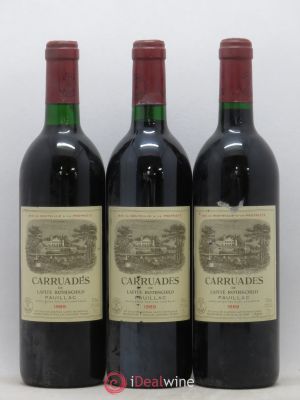 Carruades de Lafite Rothschild Second vin  1989 - Lot de 3 Bouteilles