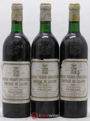 Château Pichon Longueville Comtesse de Lalande 2ème Grand Cru Classé  1986 - Lot of 3 Bottles