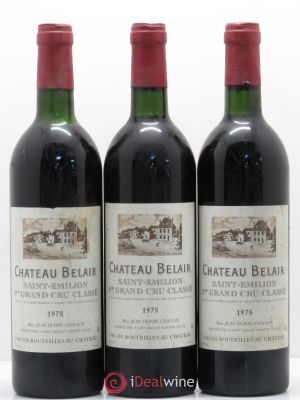 Château Belair (Belair-Monange) 1er Grand Cru Classé B (sans prix de réserve) 1978 - Lot de 3 Bouteilles