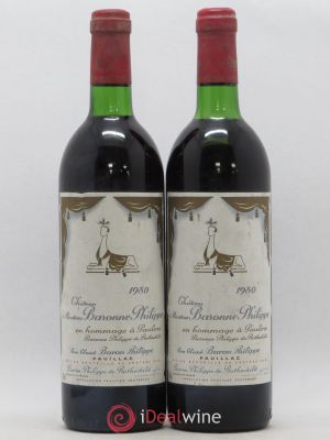 Château d'Armailhac - Mouton Baron(ne) Philippe 5ème Grand Cru Classé  1980 - Lot of 2 Bottles