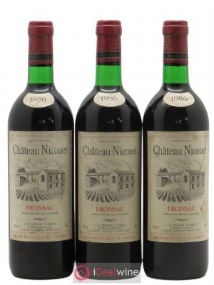 Fronsac Château Nicouet (no reserve) 1986 - Lot of 3 Bottles