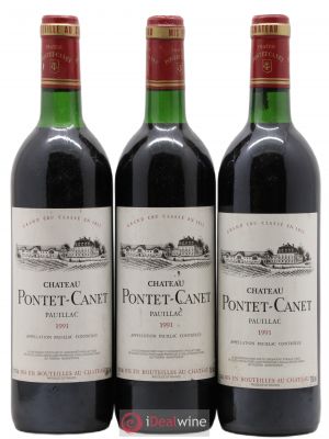 Château Pontet Canet 5ème Grand Cru Classé  1991 - Lot of 3 Bottles