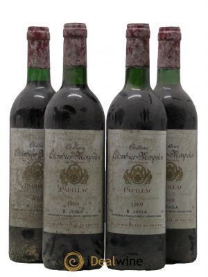 Château Colombier Monpelou Cru Bourgeois  1989 - Lot of 4 Bottles