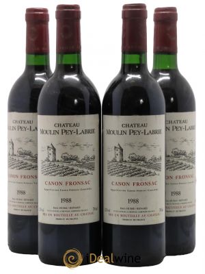 Château Moulin Pey-Labrie  1988 - Lot of 4 Bottles