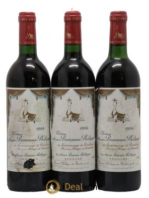 Château d'Armailhac - Mouton Baron(ne) Philippe 5ème Grand Cru Classé 1986 - Lot de 3 Bottles