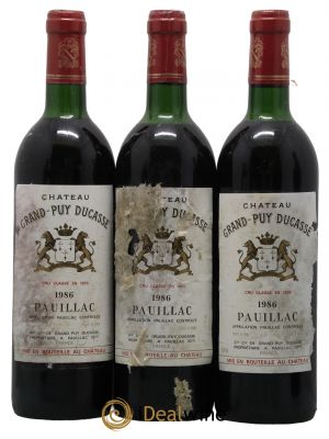 Château Grand Puy Ducasse 5ème Grand Cru Classé  1986 - Lotto di 3 Bottiglie
