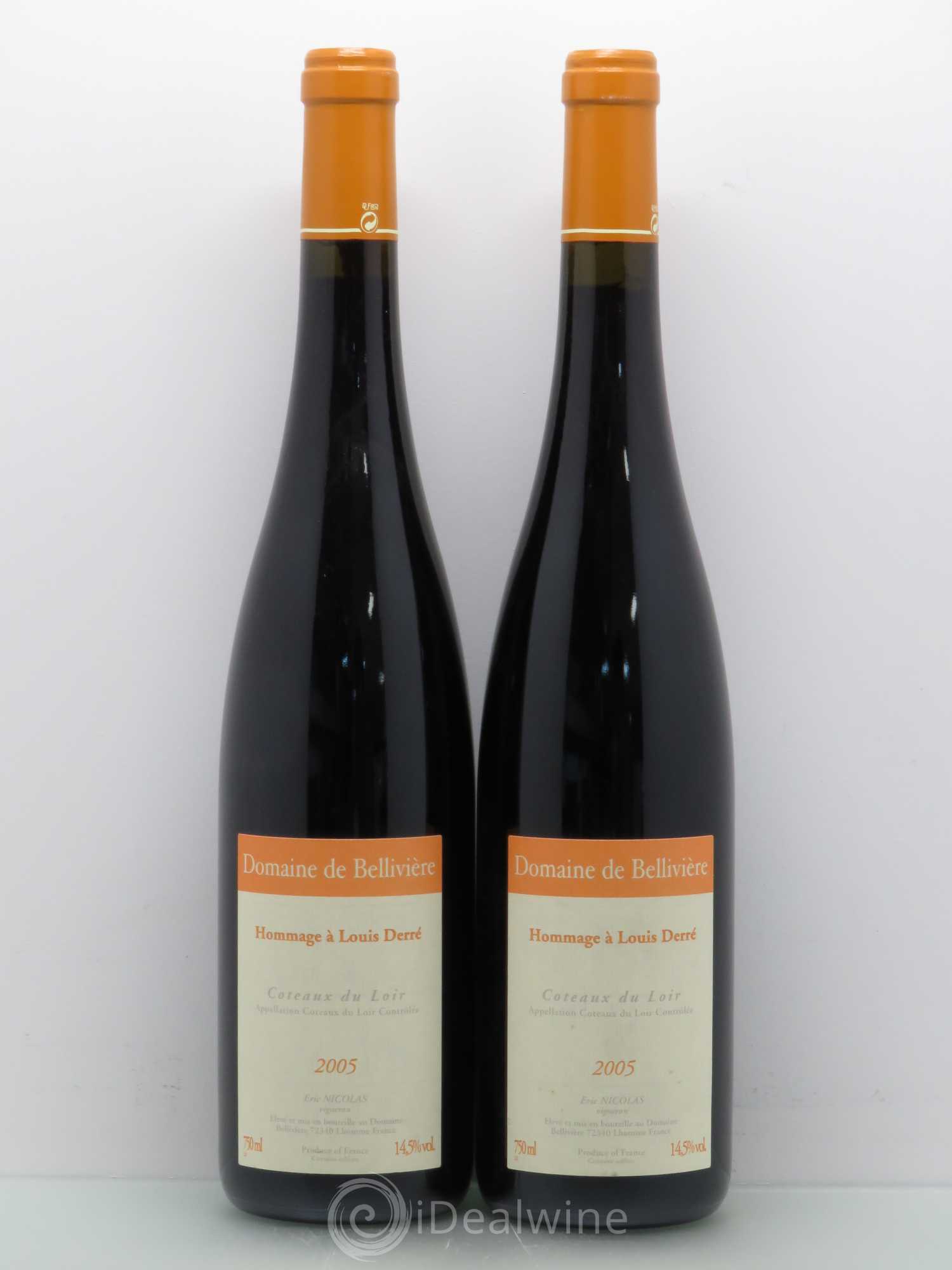 Divers Domaine de Bellivière Côteaux du Loir Hommage à Louis Derré 2005 - Posten von 2 Flaschen - 0