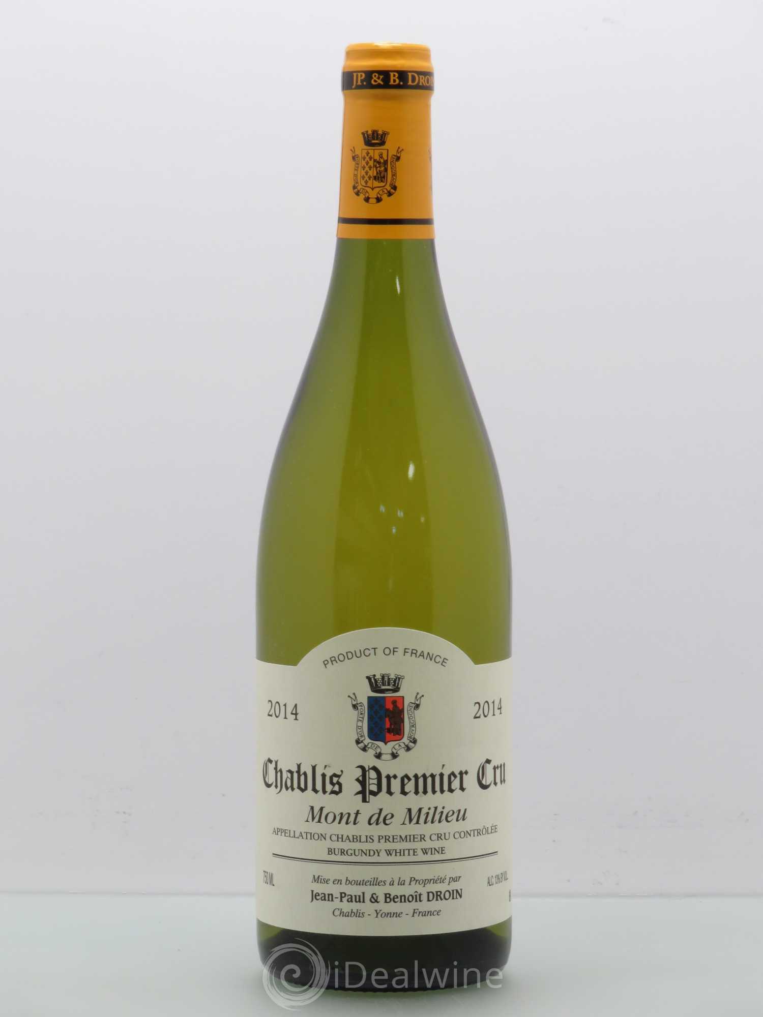 Chablis 1er Cru Mont de Milieu Jean-Paul & Benoît Droin (Domaine) 2014 - Lot de 1 bouteille - 0