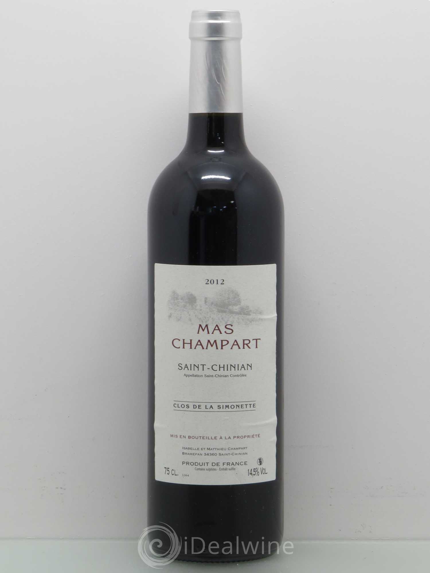 Saint-Chinian Mas Champart Clos de La Simonette Isabelle et Mathieu Champart 2012 - Lot de 1 bouteille - 0