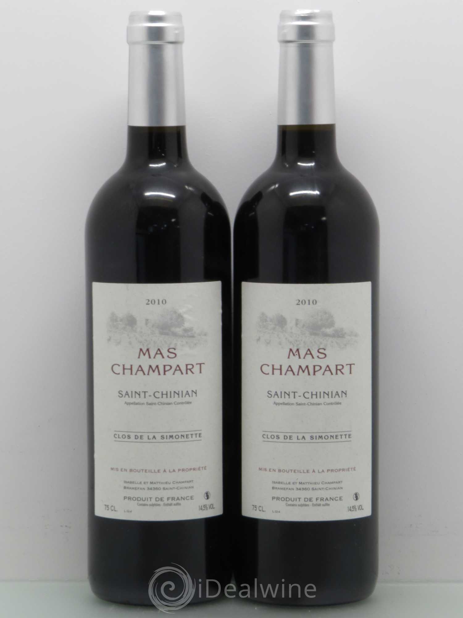 Saint-Chinian Mas Champart Clos de La Simonette Isabelle et Mathieu Champart 2010 - Lot de 2 bouteilles - 0