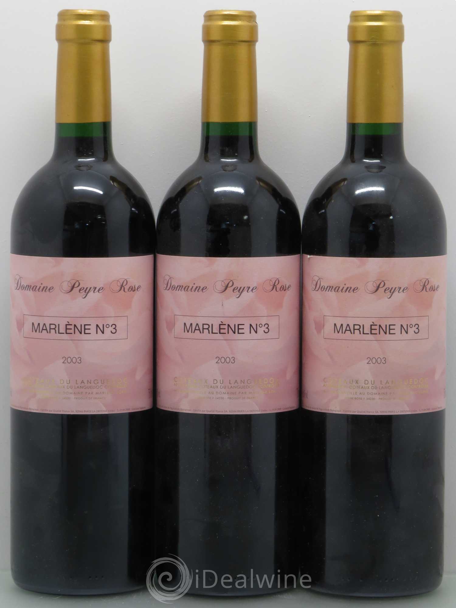 Vin de France (anciennement Coteaux du Languedoc) Peyre Rose Marlène n°3 Marlène Soria 2003 - Lot de 3 bouteilles - 0