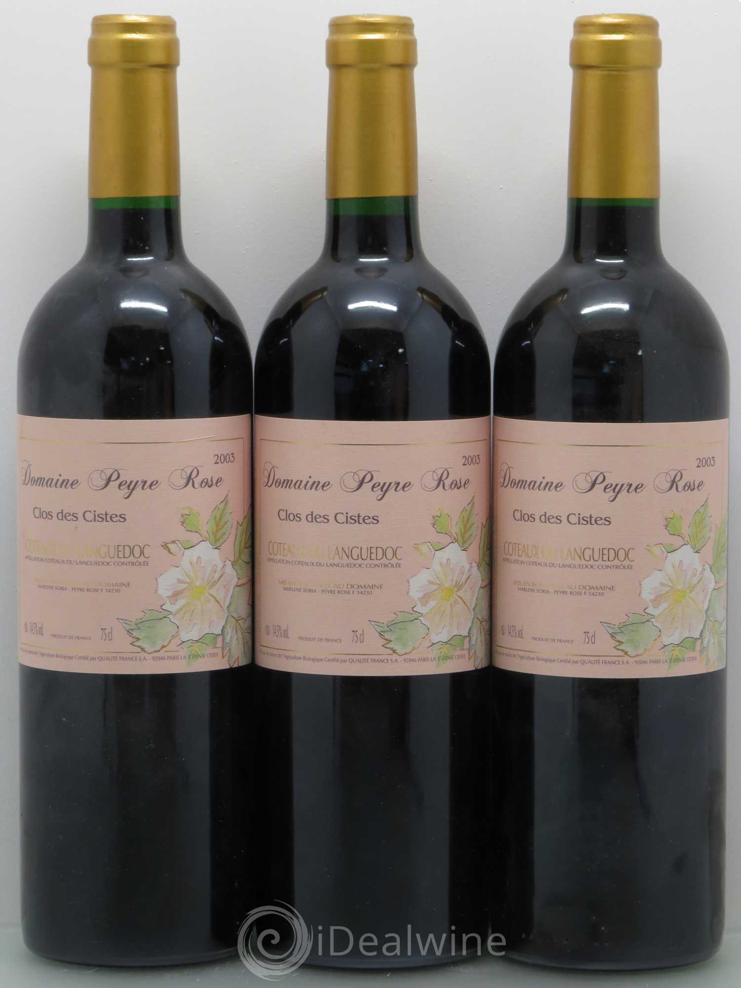 Vin de France (anciennement Coteaux du Languedoc) Domaine Peyre Rose Les Cistes Marlène Soria 2003 - Lot de 3 bouteilles - 0