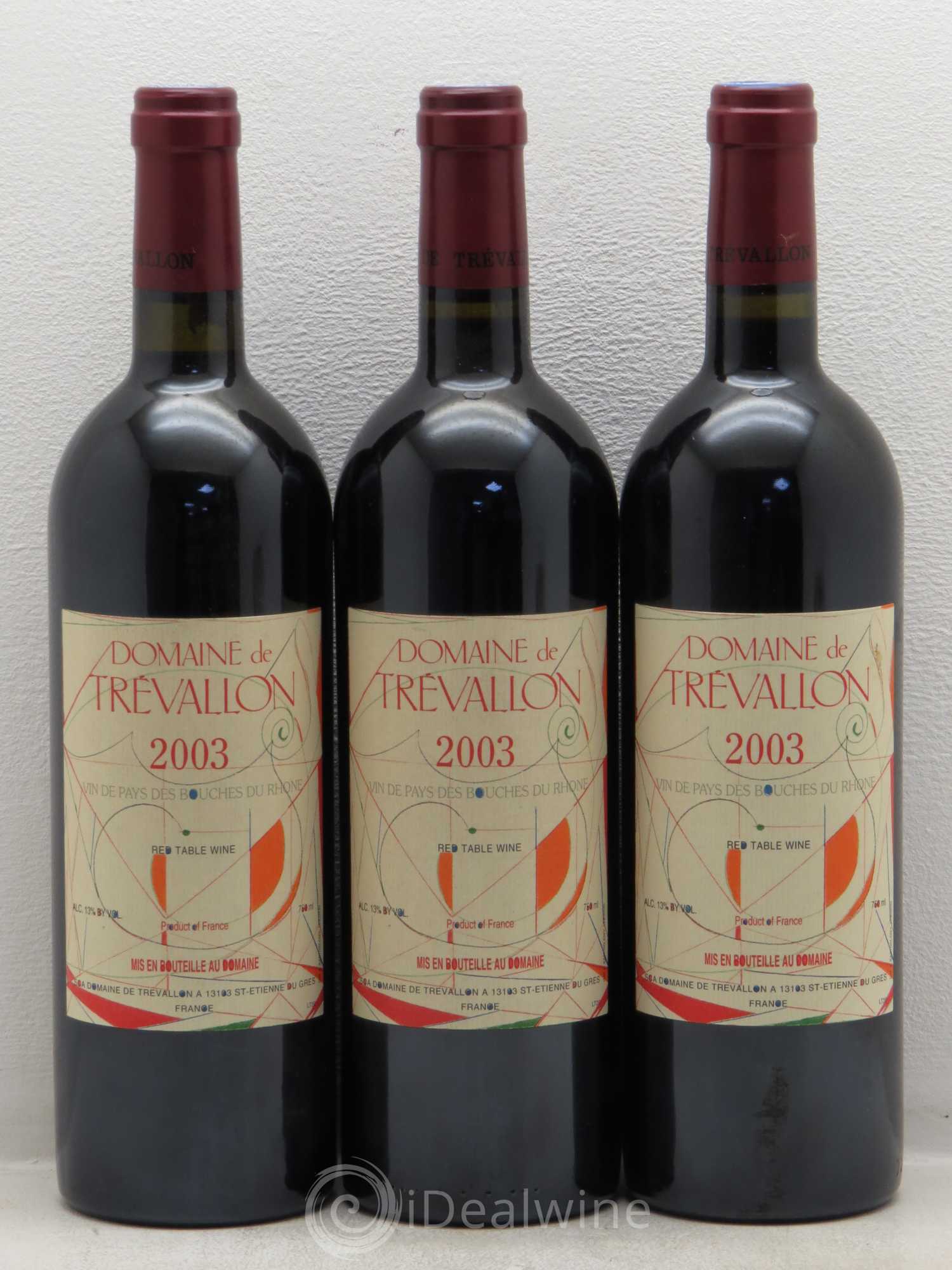 VDP Bouches du Rhône Trévallon (Domaine de) Eloi Dürrbach 2003 - Lot de 3 bouteilles - 0