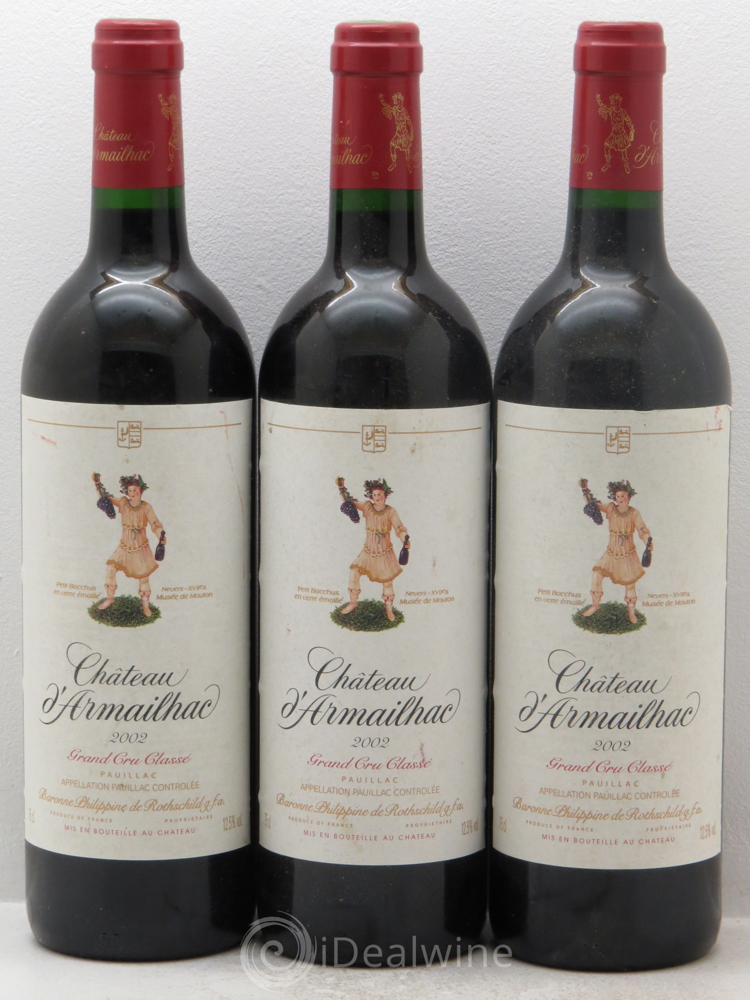 Château d' Armailhac - Mouton Baron(ne) Philippe 5ème Grand Cru Classé 2002 - Lot de 3 bouteilles - 0