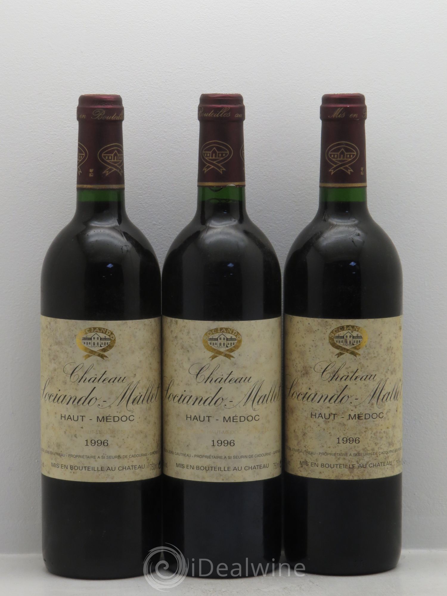 Château Sociando Mallet 1996 - Lot de 3 bouteilles - 0