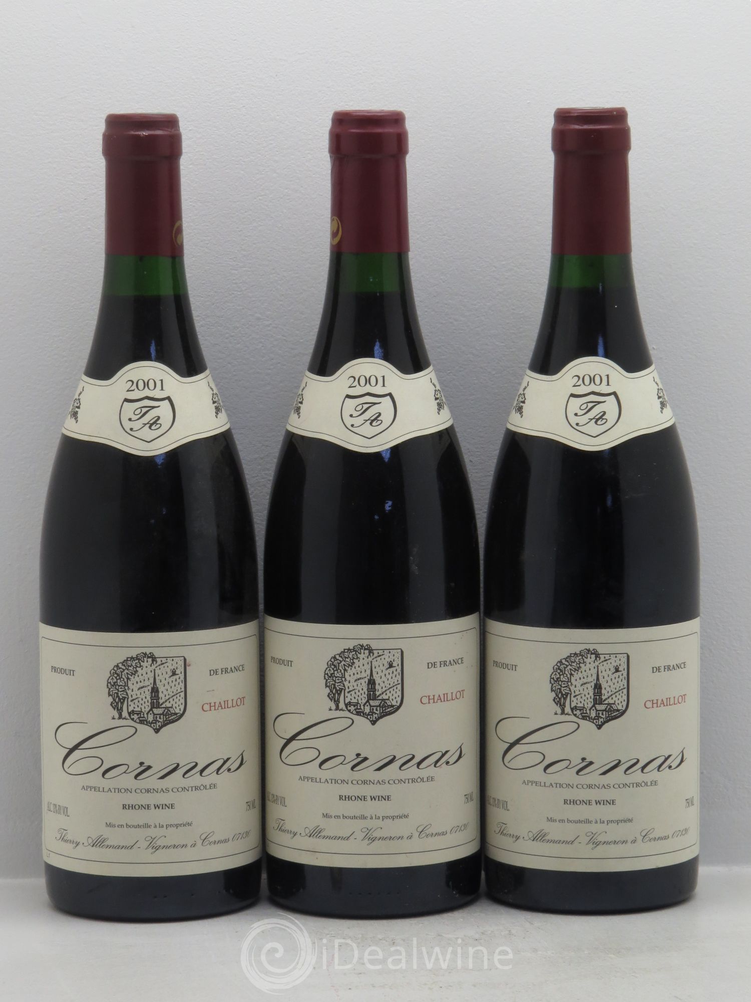 Cornas Chaillot Thierry Allemand 2001 - Lot de 3 bouteilles - 0