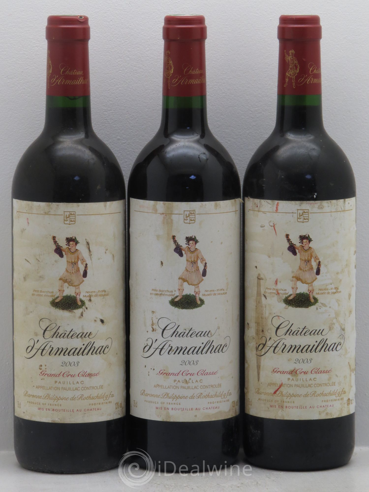 Château d' Armailhac - Mouton Baron(ne) Philippe 5ème Grand Cru Classé 2003 - Lot de 3 bouteilles - 0