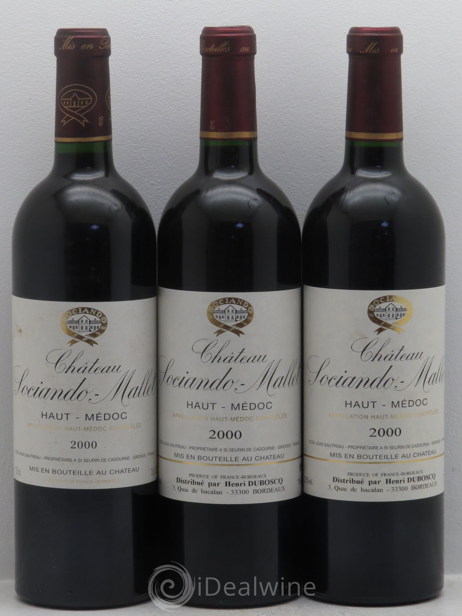Château Sociando Mallet 2000 - Lot de 3 bouteilles - 0