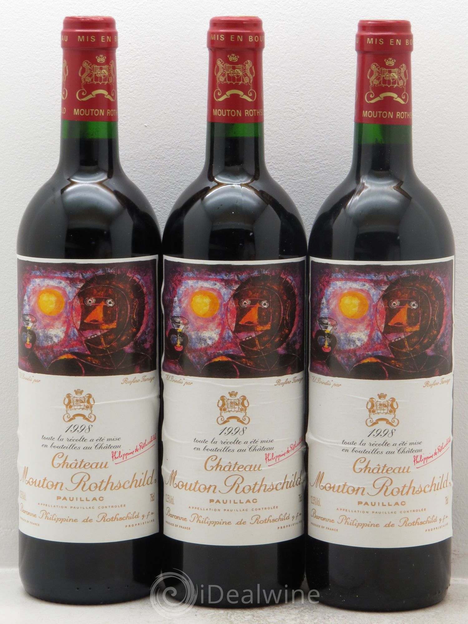 Château Mouton Rothschild 1er Grand Cru Classé 1998 - Lot de 3 bouteilles - 0