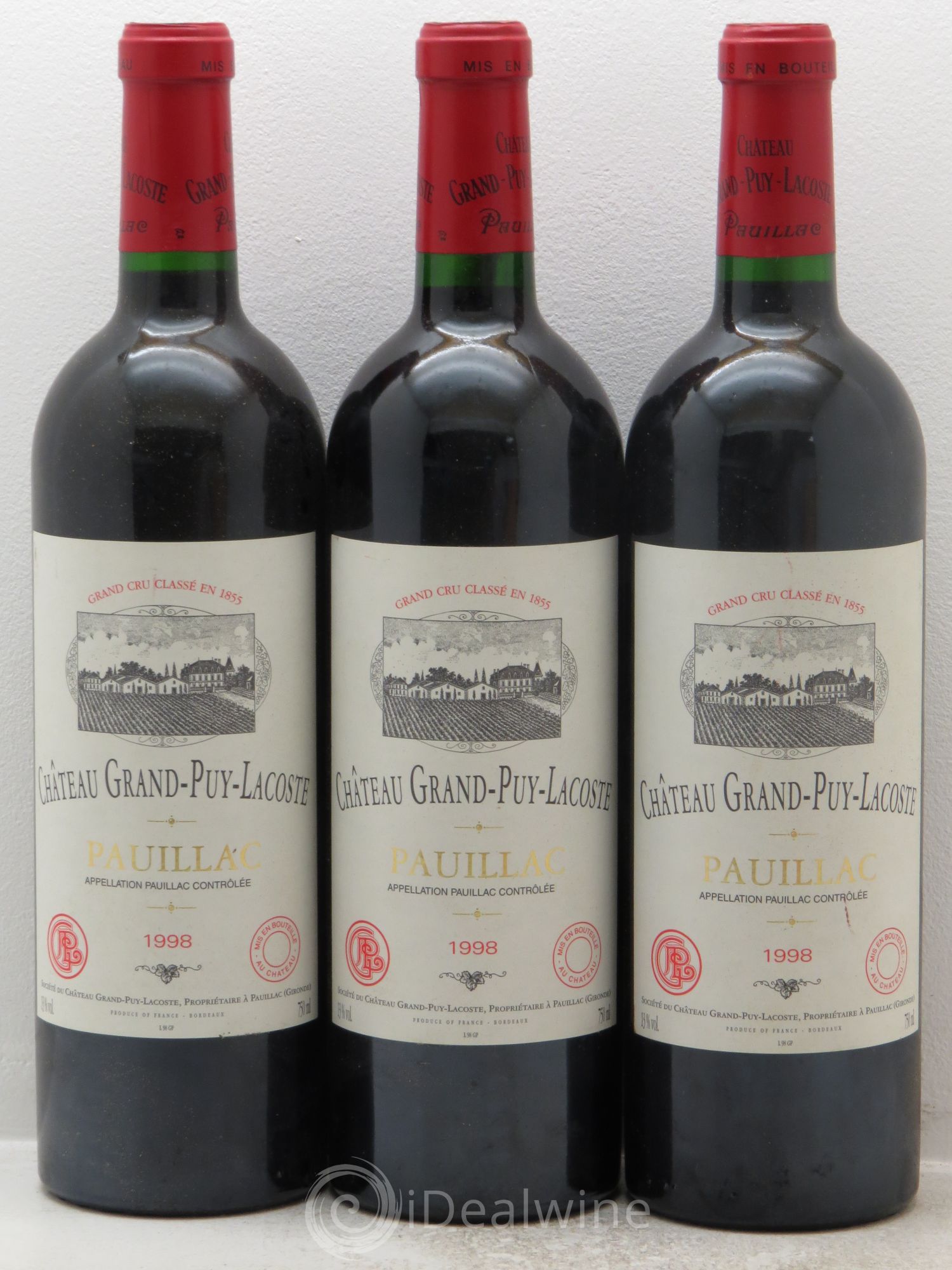 Château Grand Puy Lacoste 5ème Grand Cru Classé 1998 - Lot de 3 bouteilles - 0