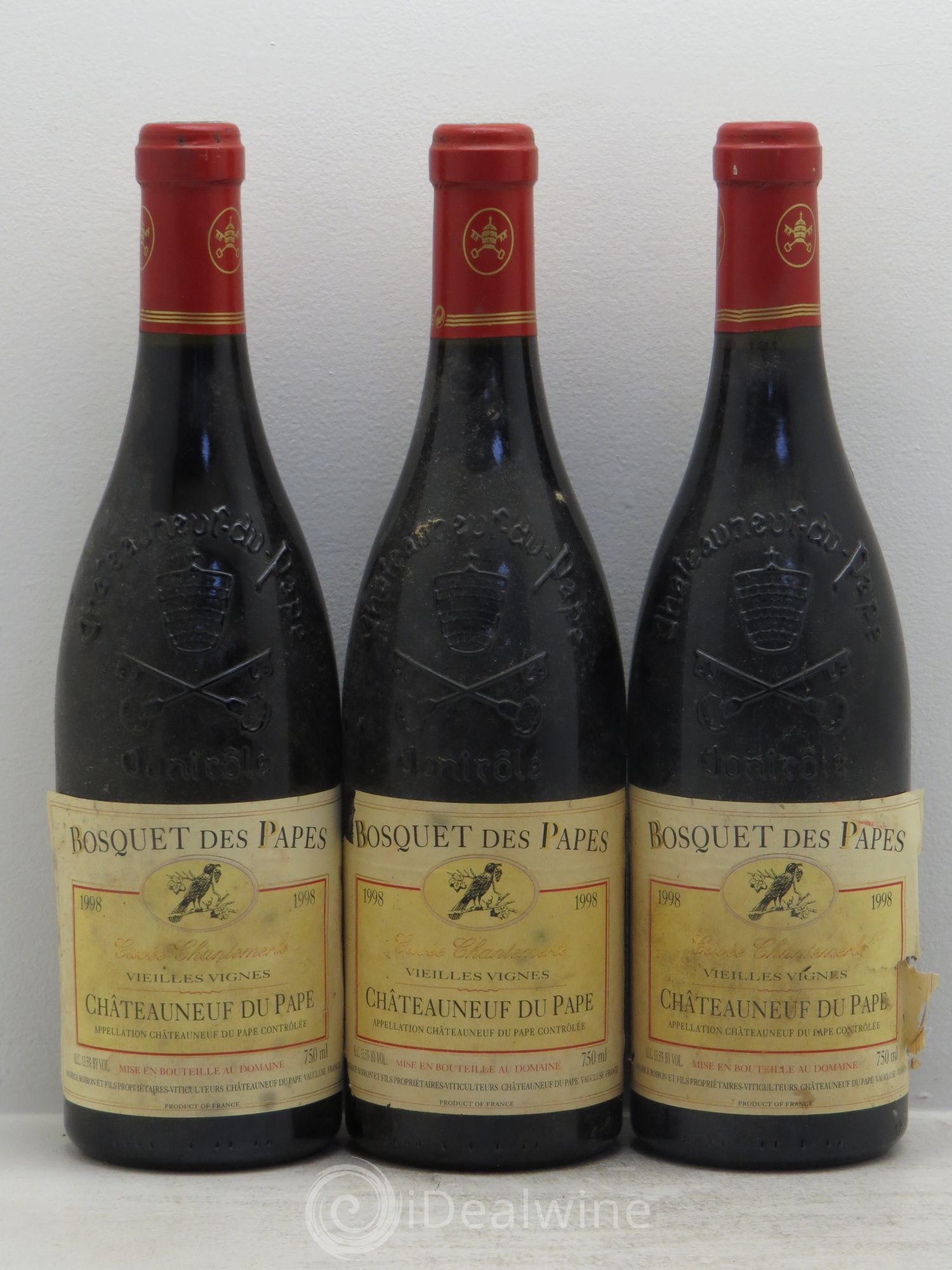 Châteauneuf-du-Pape Bosquet des Papes Chante Le Merle Vieilles Vignes Famille Boiron 1998 - Lot de 3 bouteilles - 0