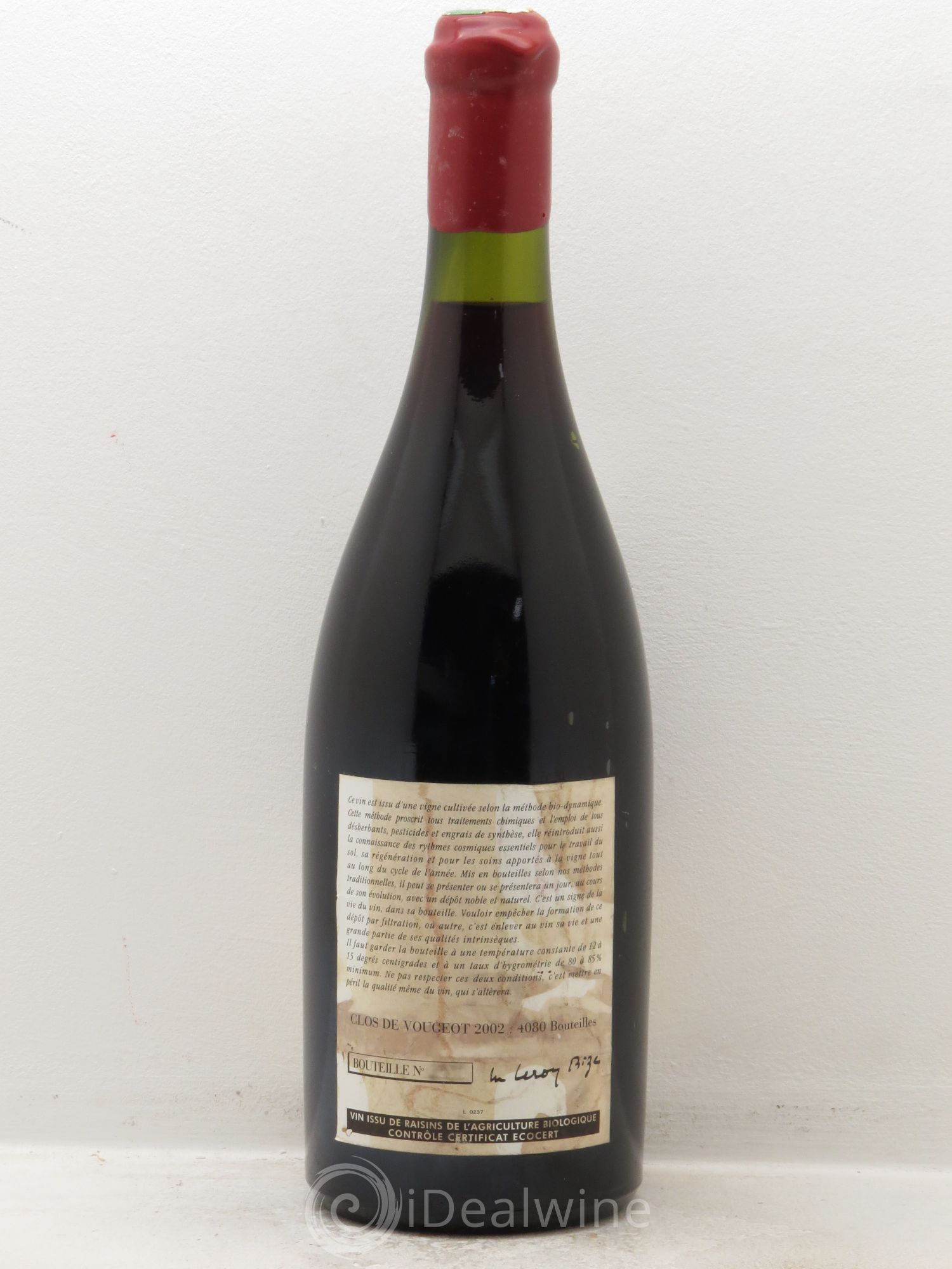 Clos de Vougeot Grand Cru Leroy (Domaine) 2002 - Lot de 1 bouteille - 1