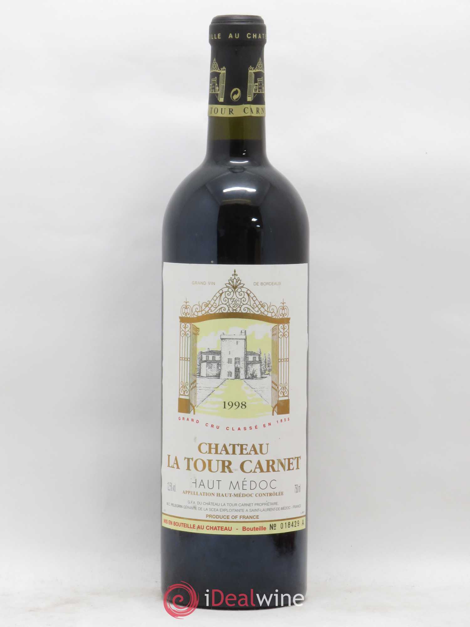 Château la Tour Carnet 4ème Grand Cru Classé 1998 - Lot de 1 bouteille - 0