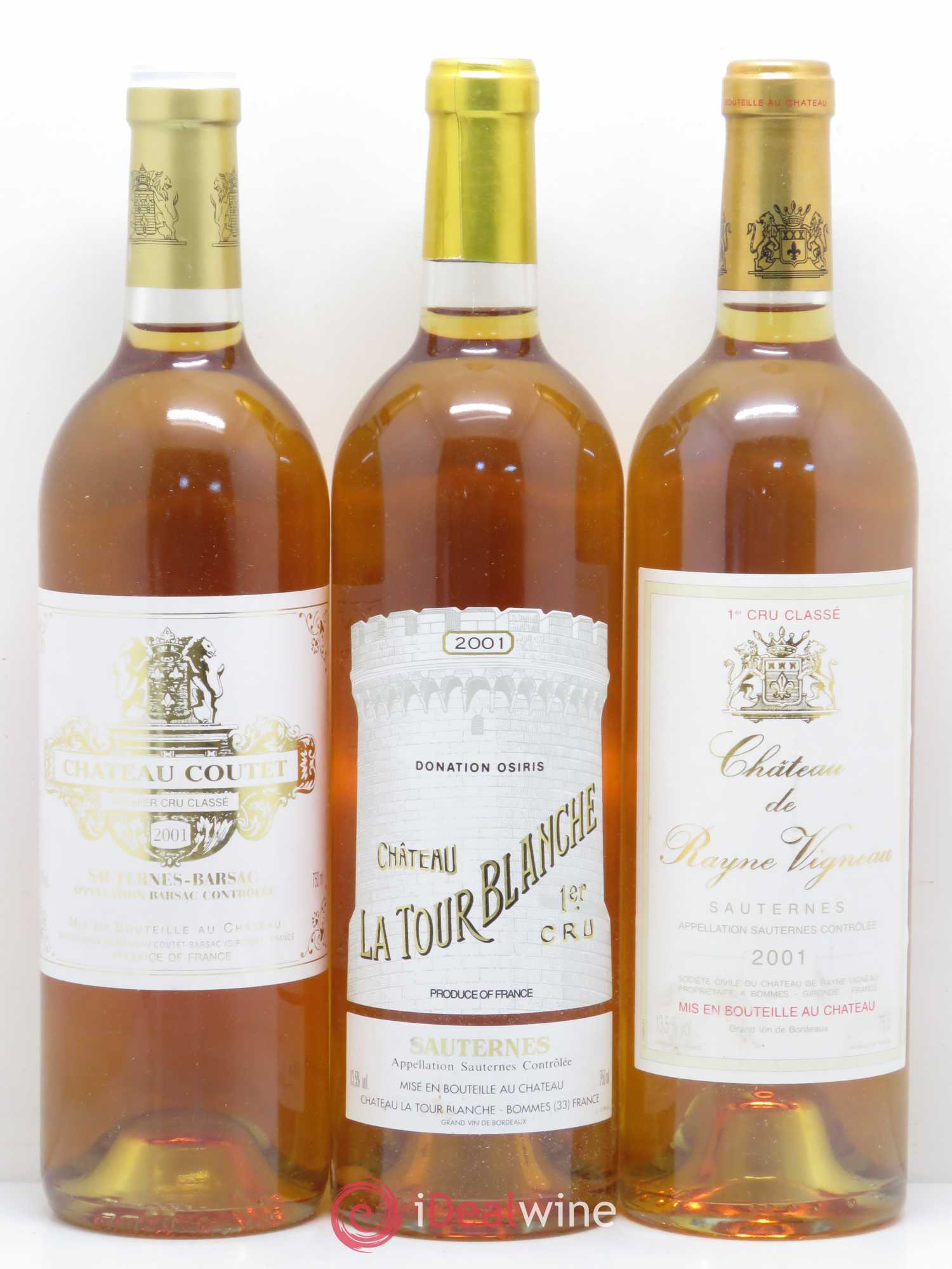 Divers Caisse Liquoreux Duclot (Climens, La Tour Blanche, Filhot, Guiraud, Doisy, De Malle, Coutet, Lafaurie Peyraguey, Clos Haut Peyraguey, Rieussec, Suduiraut, Rayne Vigneau) 2001 - Posten von 12 Flaschen - 4