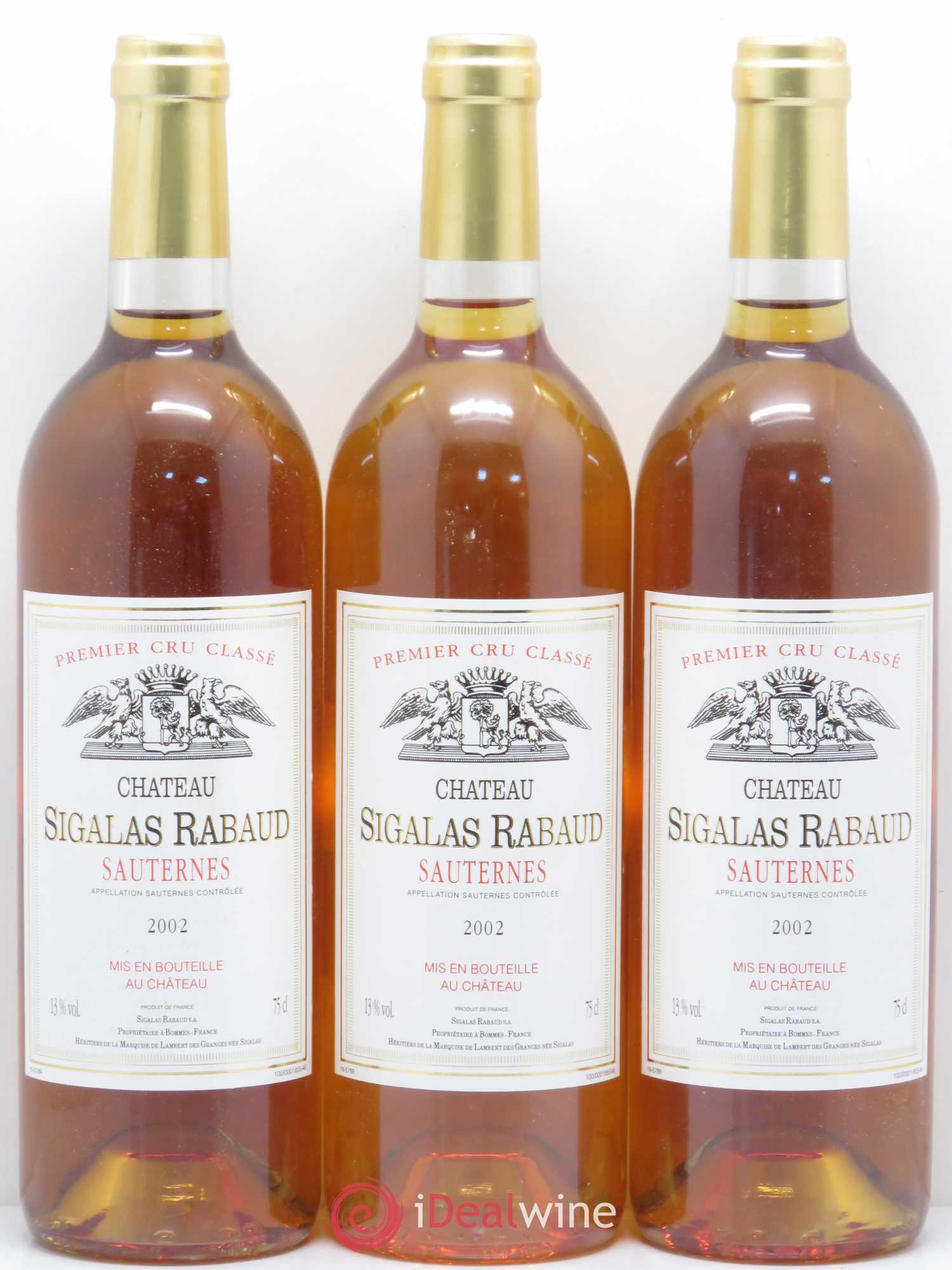 Château Sigalas Rabaud 1er Grand Cru Classé 2002 - Lotto di 3 bottiglie - 0