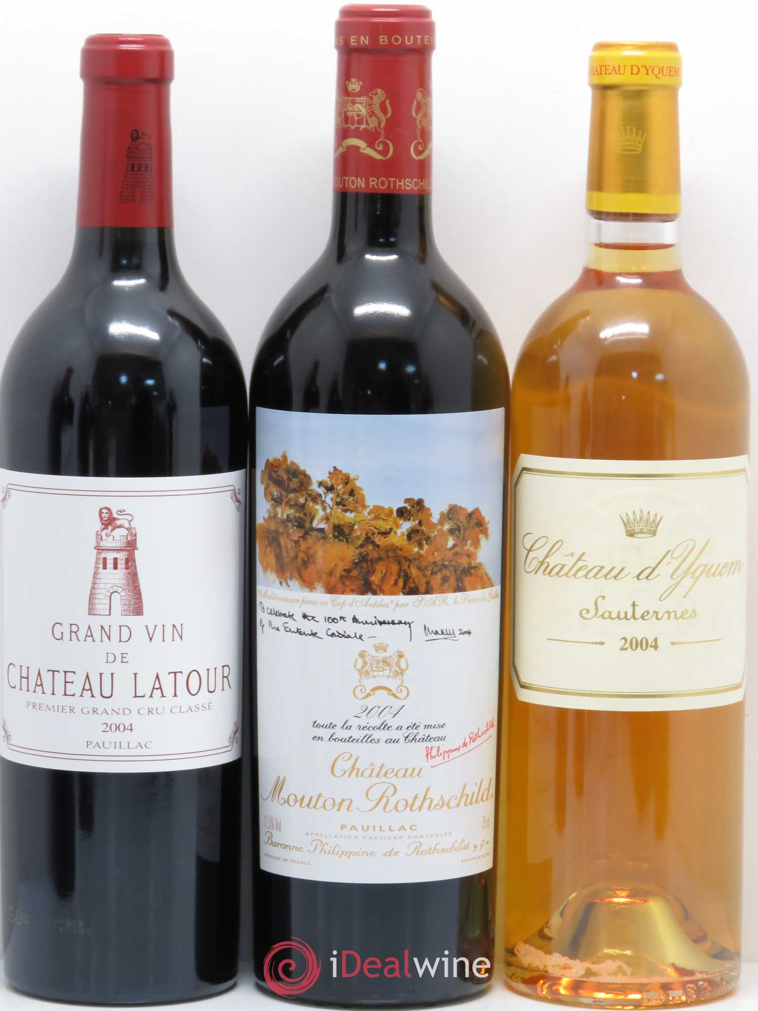 Caisse Prestige Duclot 2004 (1 Haut Brion 1 Mouton Rothschild 1 Latour 1 Yquem 1 Mission Haut Brion 1 Lafite Rothschild 1 Cheval Blanc 1 Petrus 1 Margaux) 2004 - Posten von 9 Flaschen - 2